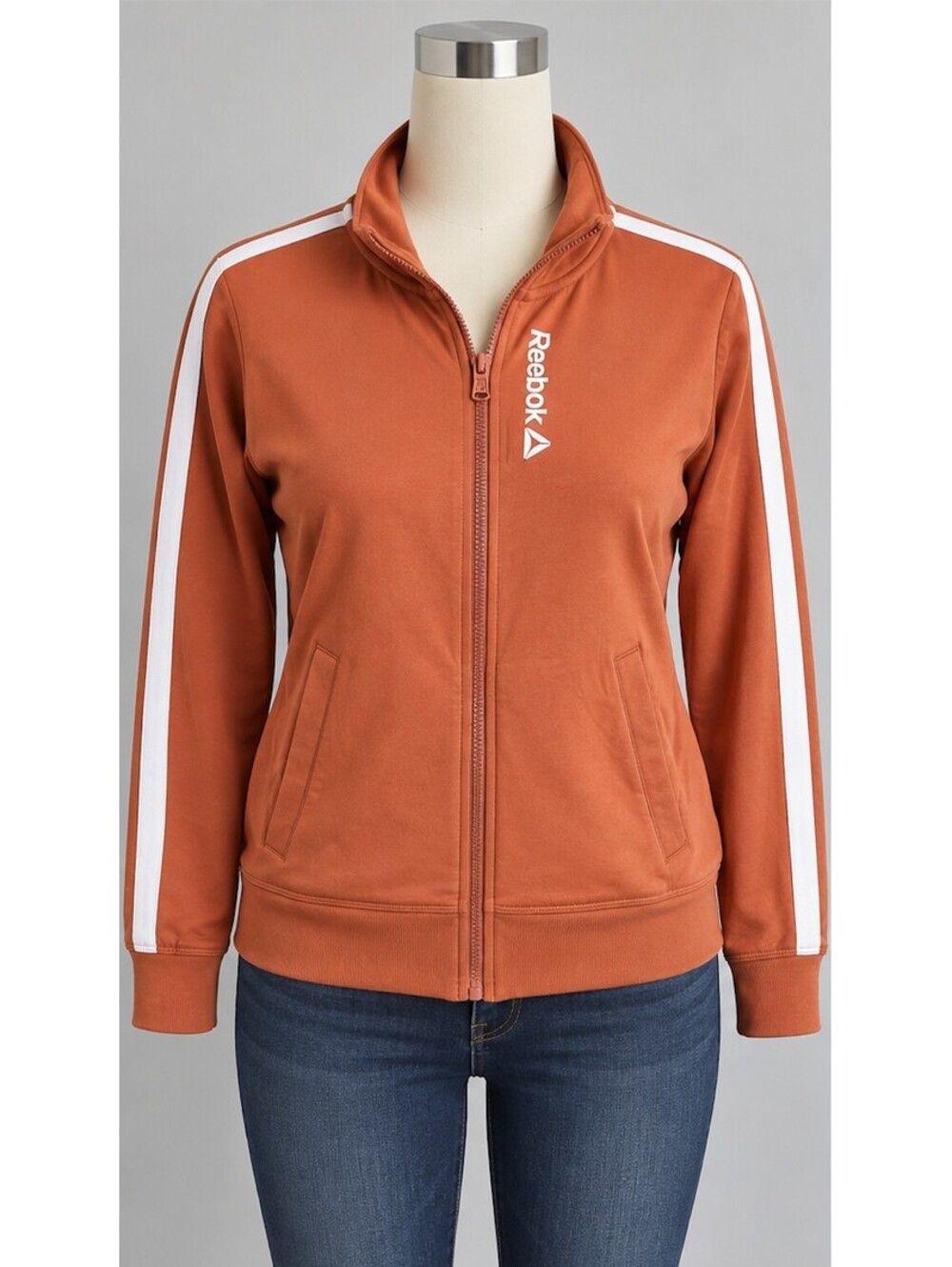 Reebok Track Jacket Size Large Rust Orange Full Zip Striped - Picture 1 of 8